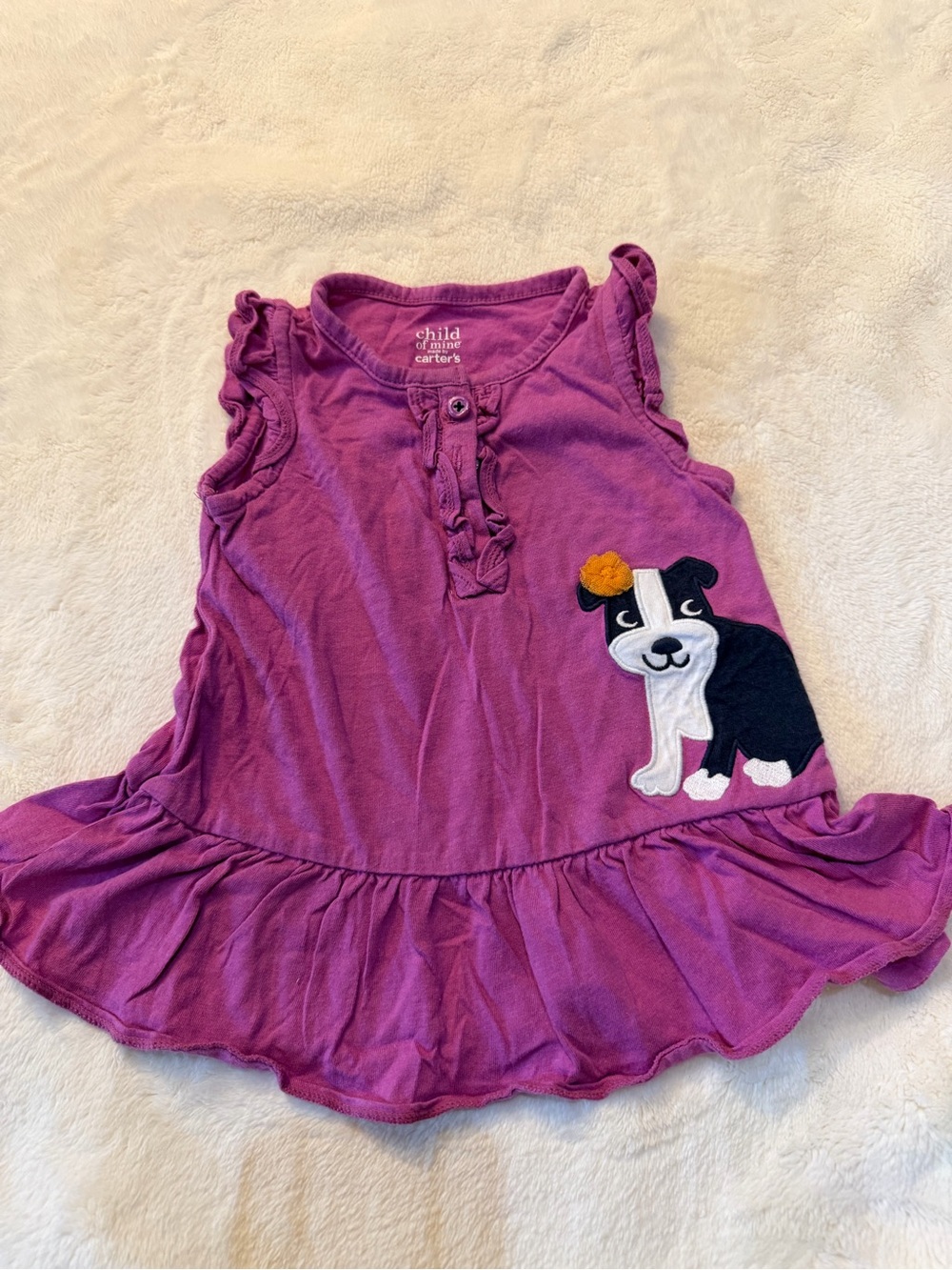 child of mine Purple Ruffle Tank with Puppy Appliqué